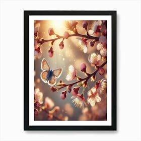 Butterfly In Cherry Blossoms Art Print