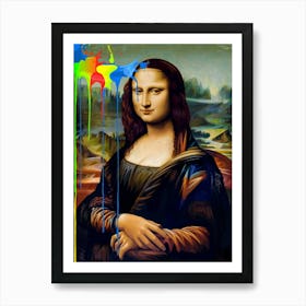 A Modern Rebellious Twist On The Mona Lisa With A Splash of Color Art Print