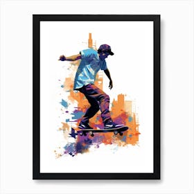 Skateboarding In Barcelona, Spain Gradient Illustration 2 Art Print