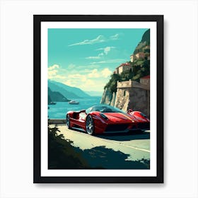 A Ferrari Enzo In Amalfi Coast, Italy, Car Illustration 4 Art Print
