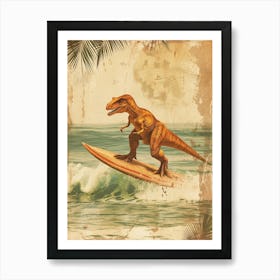 Vintage Dinosaur On A Surf Board Art Print