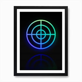 Neon Blue and Green Abstract Geometric Glyph on Black n.0442 Art Print