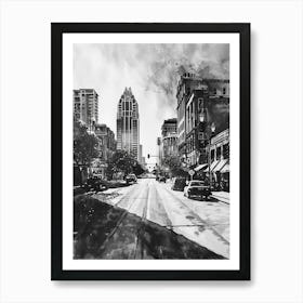 Sixth Street Austin Texas Black And White Watercolour 3 Art Print