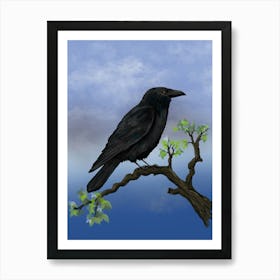 Raven on a branch Digital painting Art Print