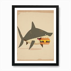 Shark Eating A Cheeseburger Muted Pastel 1 Art Print