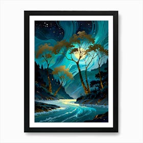 Night Landscape In The Forest Art Print