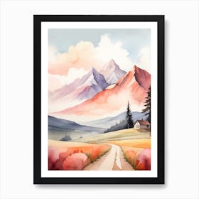 Tranquil Mountains In Minimalist Watercolor Vertical Composition 21 Art Print