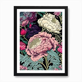 Borders And Edges Peonies Colourful 1 Drawing Art Print