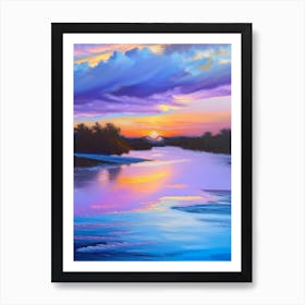 Sunset Over River Waterscape Marble Acrylic Painting 1 Art Print
