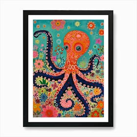 Kitsch Colourful Octopus 3 Art Print