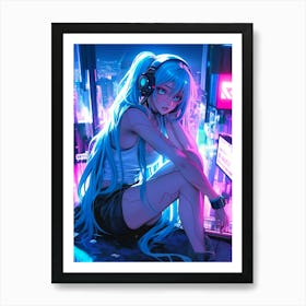 Anime Girl With Headphones 9 Art Print