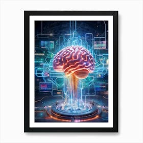 Abstract Digital Painting Of A Human Brain Neural Connections Resembling An Elaborate Circuit Its Art Print