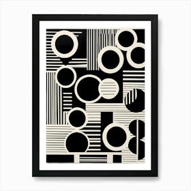 Retro Inspired Linocut Abstract Shapes Black And White Colors art, 178 Art Print