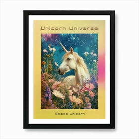 Floral Unicorn In Space Retro Collage 2 Poster Art Print