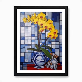 Orchids With A Dog De Stijl Style Mondrian Art Print