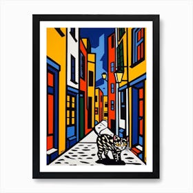 Painting Of Paris With A Cat In The Style Of Pop Art, Illustration Style 2 Art Print