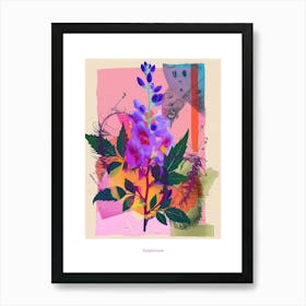 Delphinium 1 Neon Flower Collage Poster Art Print