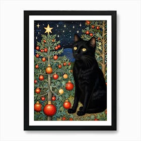 William Morris Black Cat With Christmas Tree Art Print