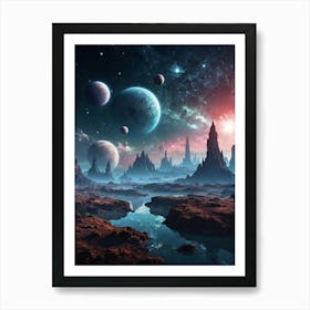 Space Landscape With Planets Art Print