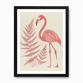 American Flamingo And Ferns Minimalist Illustration 2 Art Print