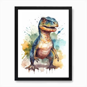 Tarbosaurus Tenerensis Cute Dinosaur Watercolour 1 Art Print