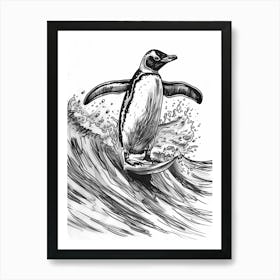 King Penguin Surfing Waves 2 Art Print