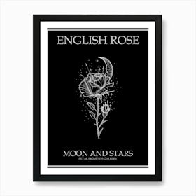 English Rose Moon And Stars Line Drawing 3 Poster Inverted Art Print