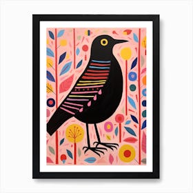 Pink Scandi Blackbird 2 Art Print