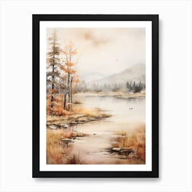 Lake In The Woods In Autumn, Painting 22 Art Print