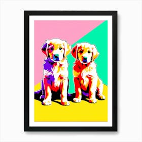 'Golden Retriever Pups', This Contemporary art brings POP Art and Flat Vector Art Together, Colorful Art, Animal Art, Home Decor, Kids Room Decor, Puppy Bank - 53rd Art Print