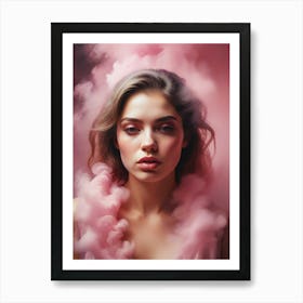 Woman Covered In Cloud Of Smoke Whirlwi Art Print