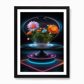 Flowers In A Glass Vase Affiche