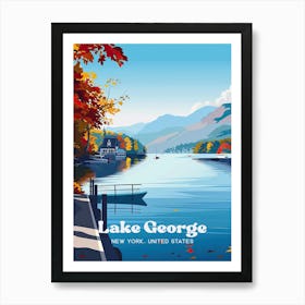 Lake George Vibrant Travel Illustration Art Print