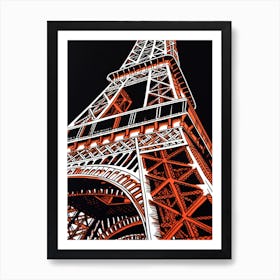 Eiffel Tower Paris France Linocut Illustration Style 3 Art Print