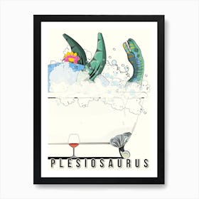 Dinosaur Plesiosaur In The Bathroom Art Print