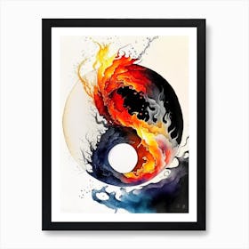 Fire And Water 3 Yin And Yang Japanese Ink Art Print