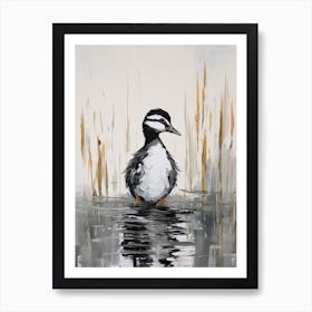 Black & White Duckling In The Grass 1 Art Print