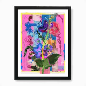 Delphinium 2 Neon Flower Collage Art Print