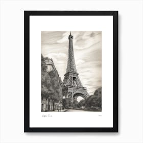Eiffel Tower Paris Pencil Sketch 1 Watercolour Travel Poster Art Print