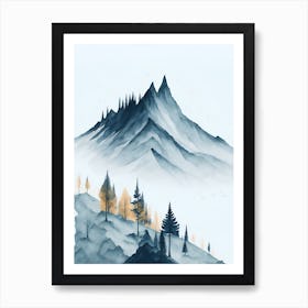 Mountain And Forest In Minimalist Watercolor Vertical Composition 207 Art Print