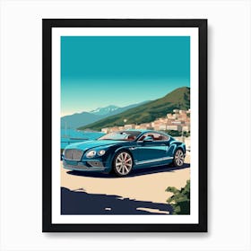 A Bentley Continental Gt In Amalfi Coast, Italy, Car Illustration 1 Art Print