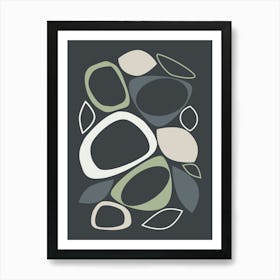 Mid Century Modern Abstract 8 Chacoal, Sage Green, Beige, Grey Art Print