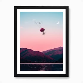 Birds Catch the pink Tree Art Print