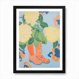 Painting Of Flowers And Cowboy Boots, Oil Style Art Print