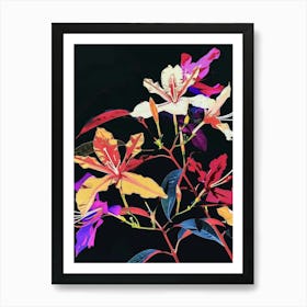 Neon Flowers On Black Bougainvillea 4 Art Print