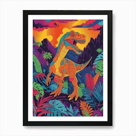 Orange Jurassic Dinosaur Illustration Art Print