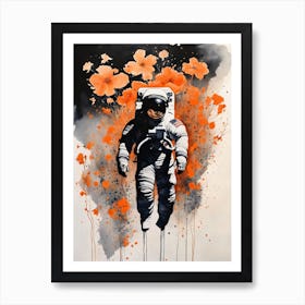 Abstract Astronaut Flowers Painting (27) Art Print