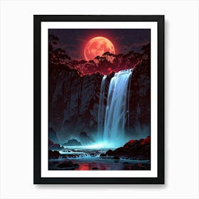 Full Moon Over Waterfall 2 Art Print