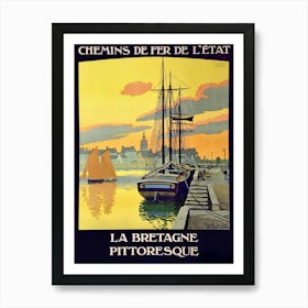 Brittany, France, Sailing Boat On The Port Art Print