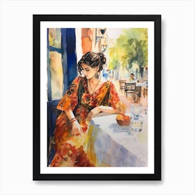 At A Cafe In Alicante Spain 2 Watercolour Art Print